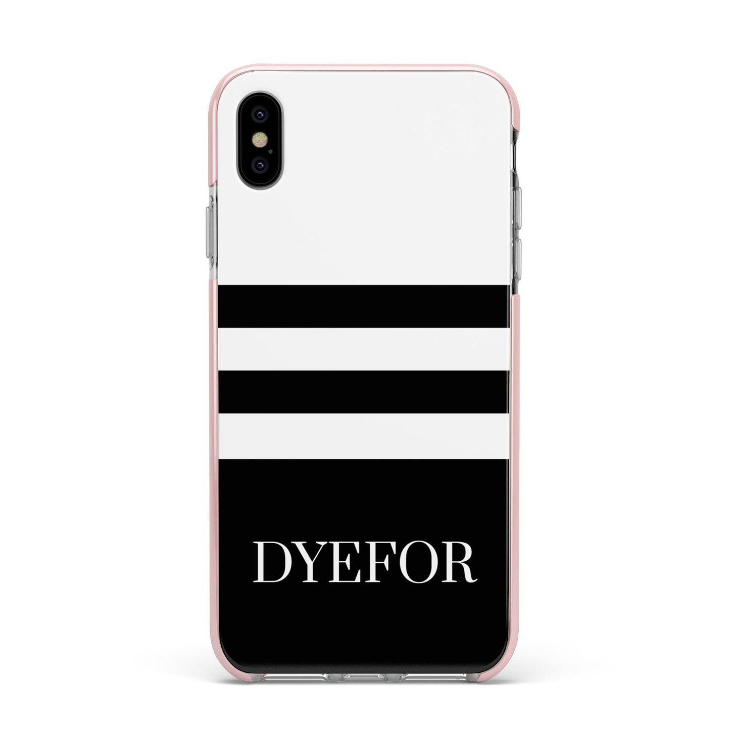 Personalised Striped Name Apple iPhone Xs Max Impact Case Pink Edge on Silver Phone