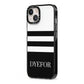 Personalised Striped Name iPhone 13 Black Impact Case Side Angle on Silver phone