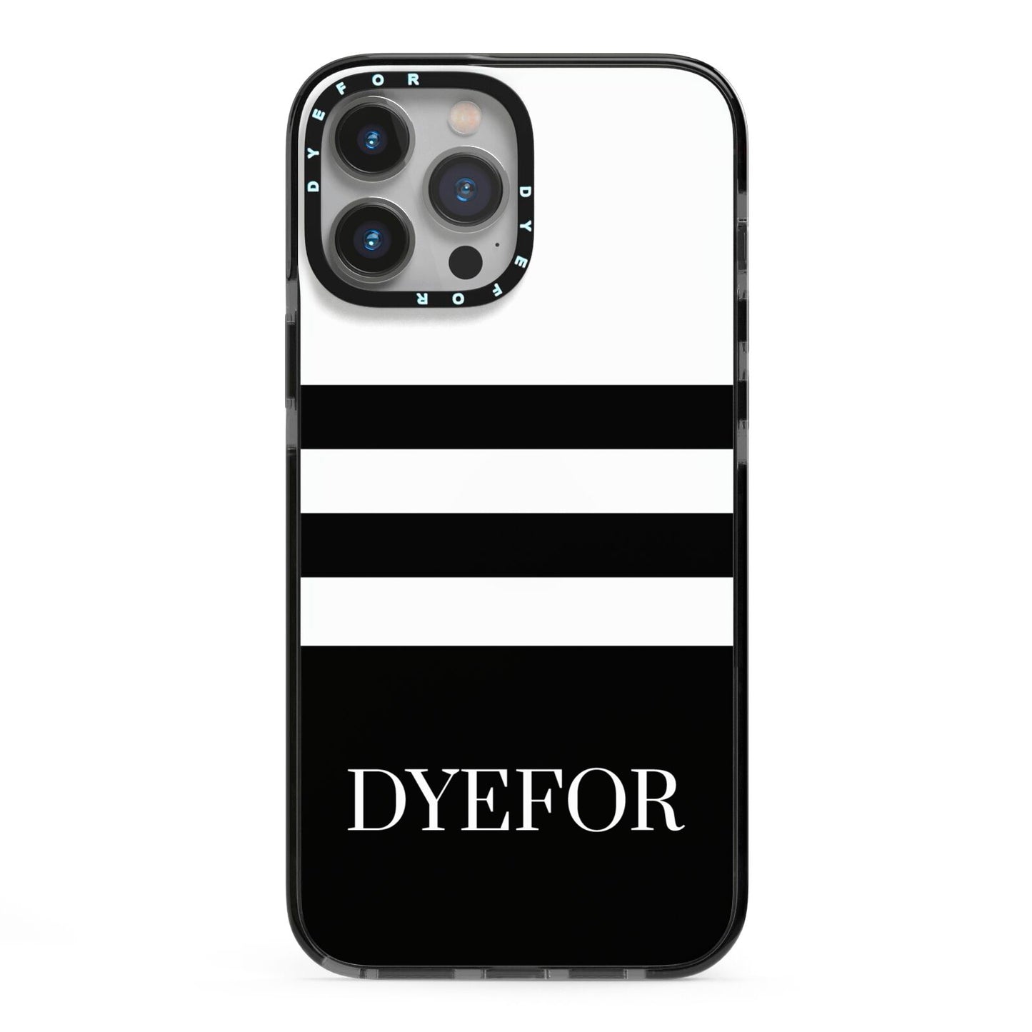 Personalised Striped Name iPhone 13 Pro Max Black Impact Case on Silver phone