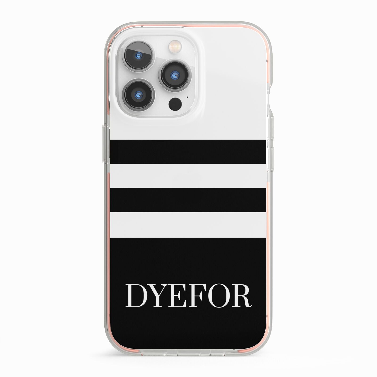 Personalised Striped Name iPhone 13 Pro TPU Impact Case with Pink Edges