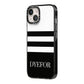 Personalised Striped Name iPhone 14 Black Impact Case Side Angle on Silver phone
