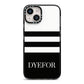 Personalised Striped Name iPhone 14 Black Impact Case on Silver phone