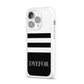 Personalised Striped Name iPhone 14 Pro Clear Tough Case Silver Angled Image