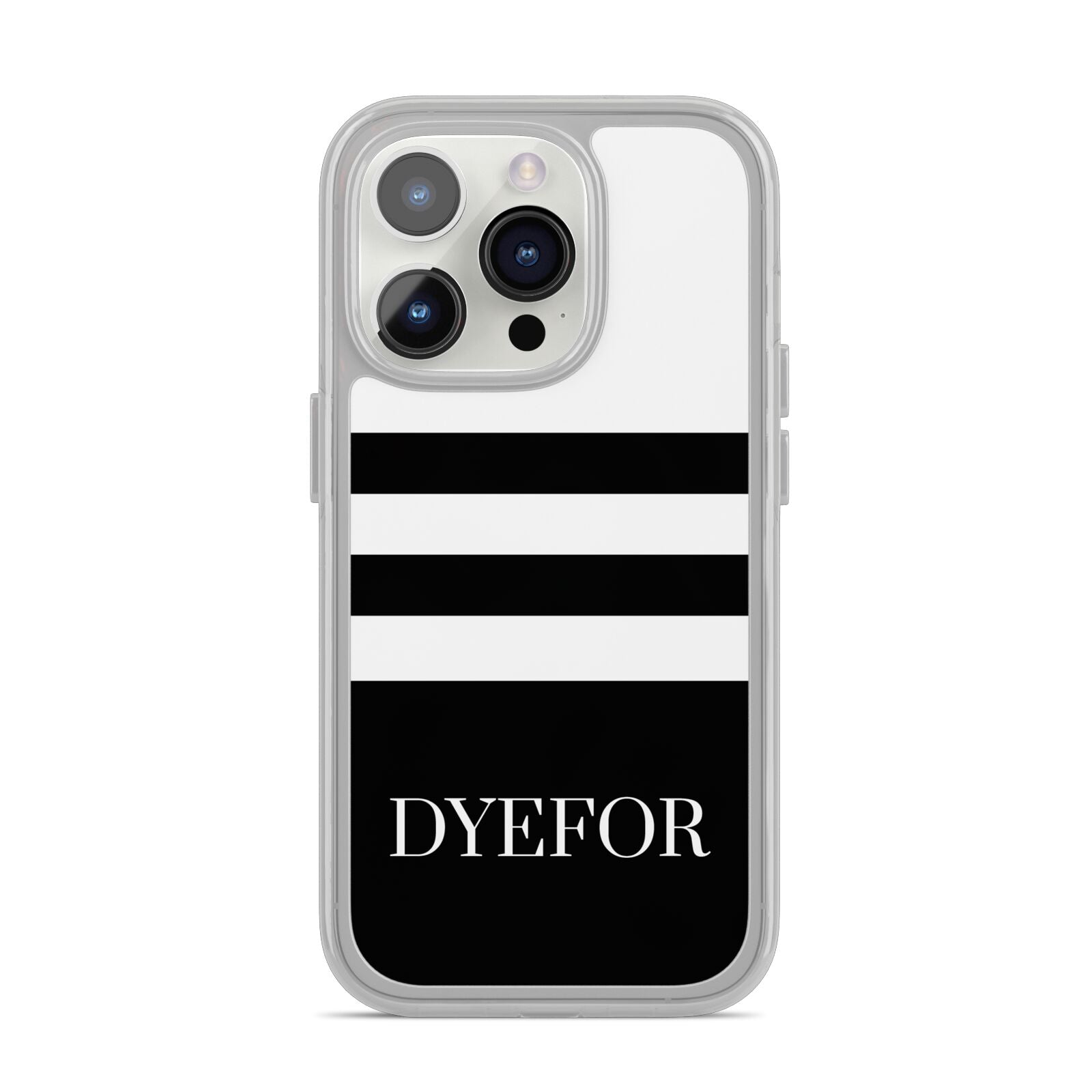 Personalised Striped Name iPhone 14 Pro Clear Tough Case Silver