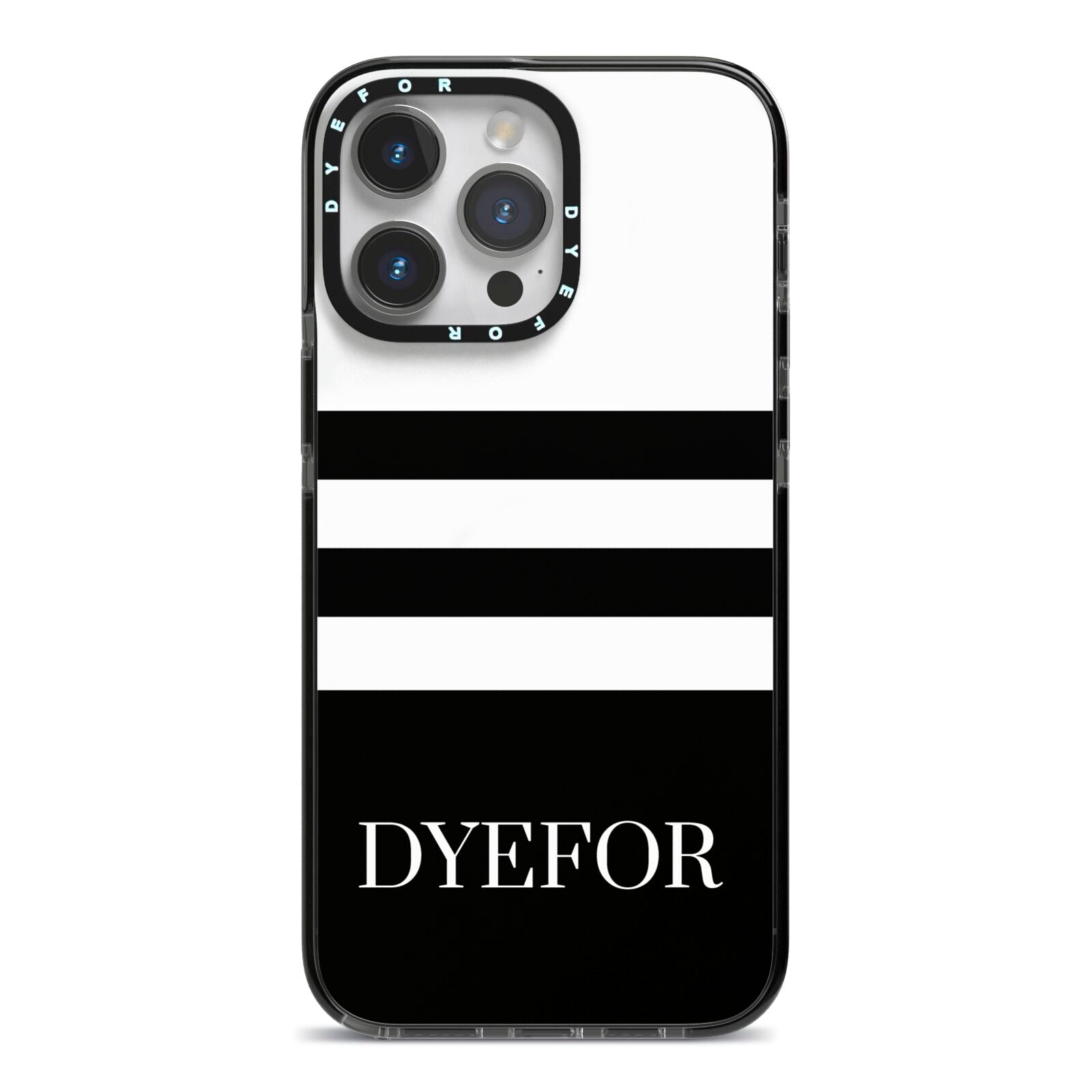 Personalised Striped Name iPhone 14 Pro Max Black Impact Case on Silver phone