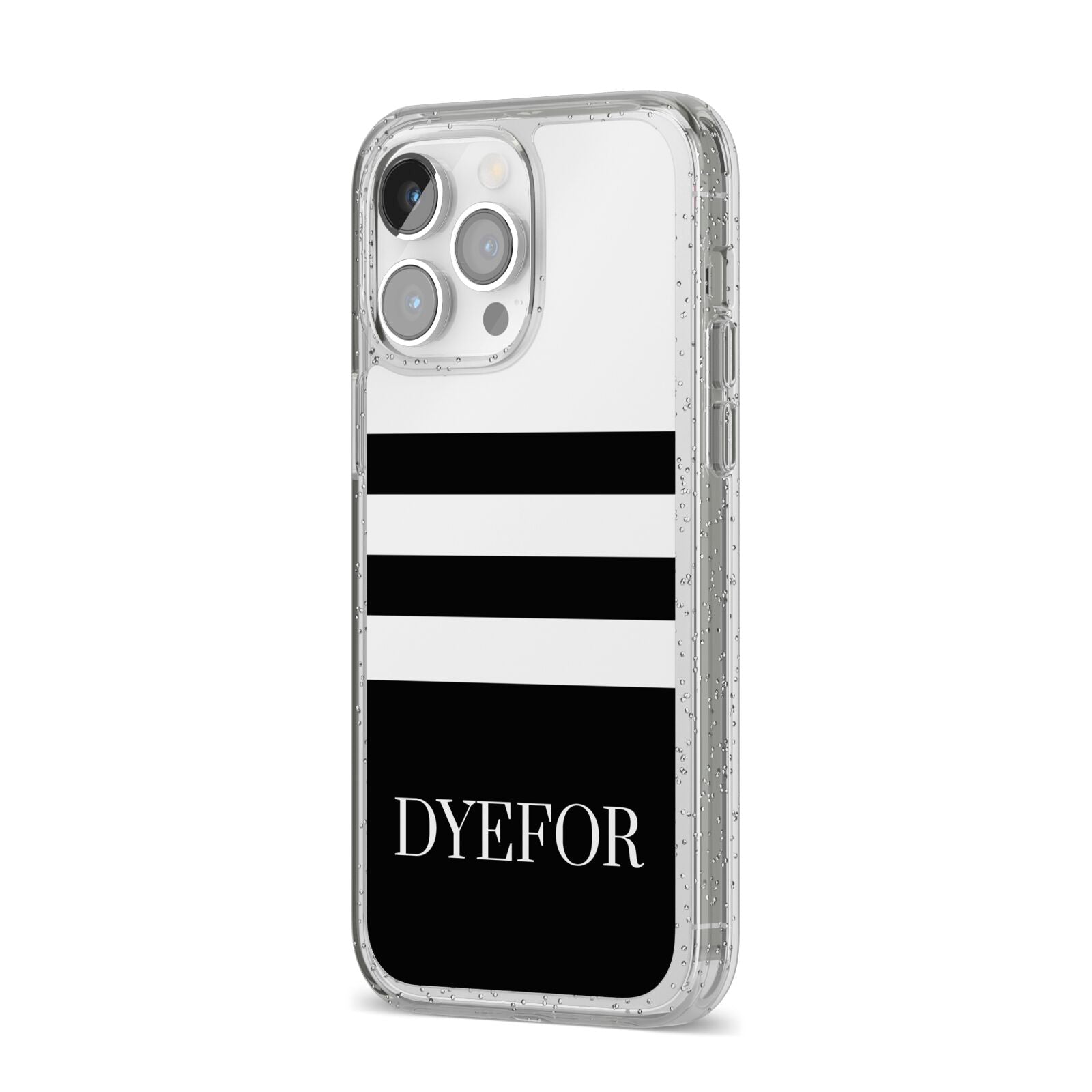 Personalised Striped Name iPhone 14 Pro Max Glitter Tough Case Silver Angled Image