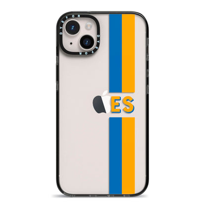 Personalised Striped iPhone 14 Plus Black Impact Case on Silver phone