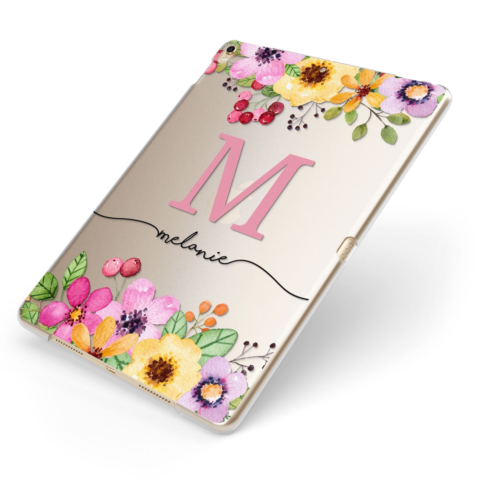 Personalised Summer Flowers Apple iPad Case on Gold iPad Side View
