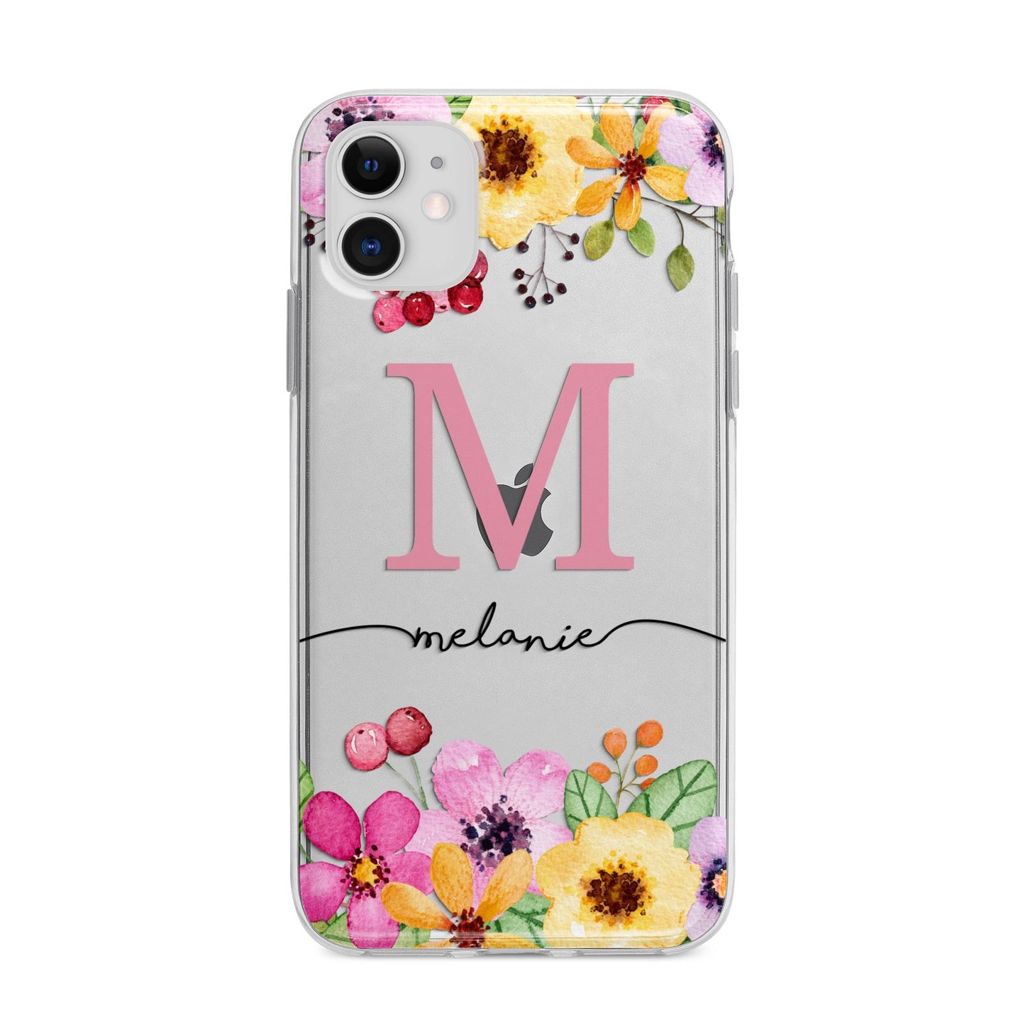 Personalised Summer Flowers Apple iPhone 11 in White with Bumper Case