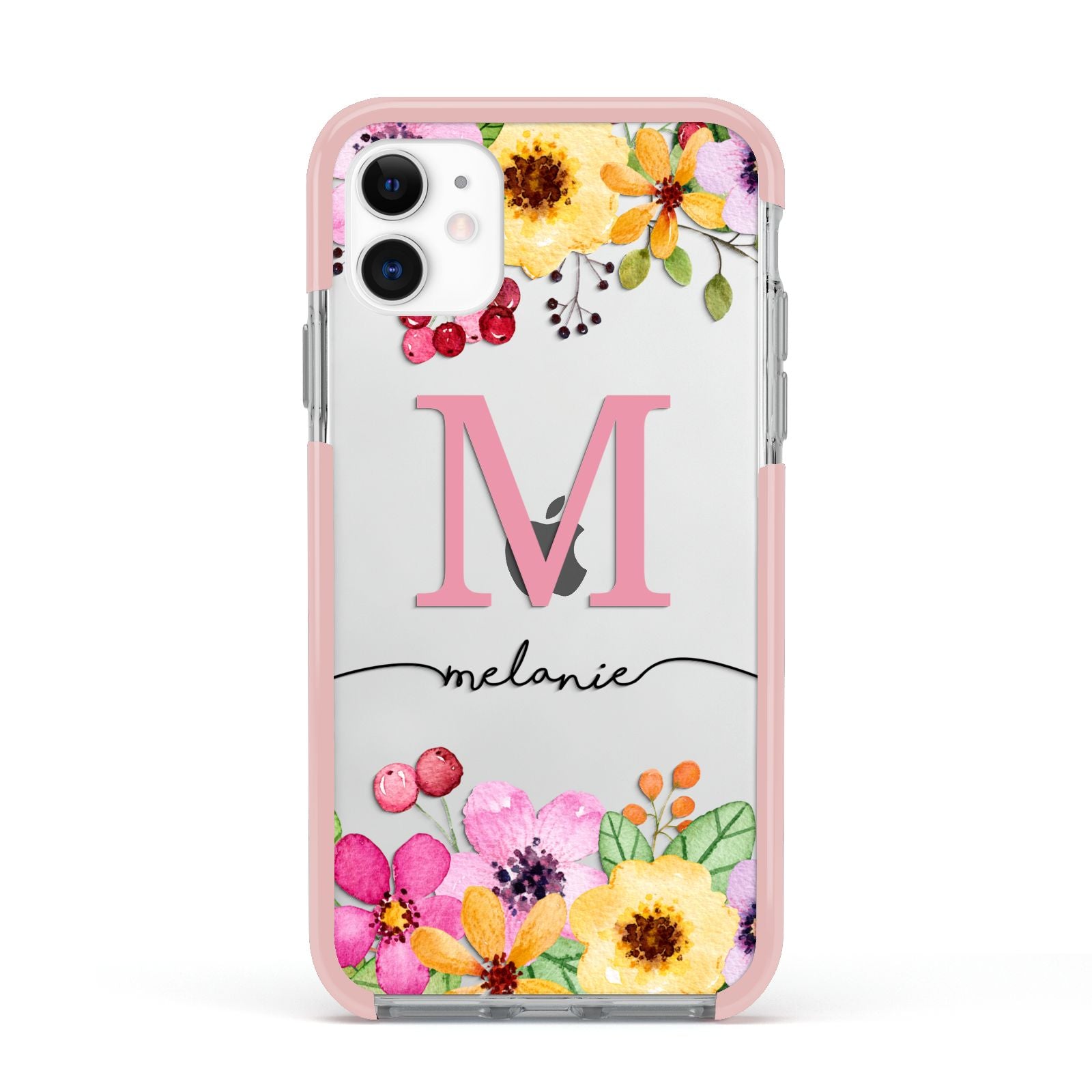 Personalised Summer Flowers Apple iPhone 11 in White with Pink Impact Case