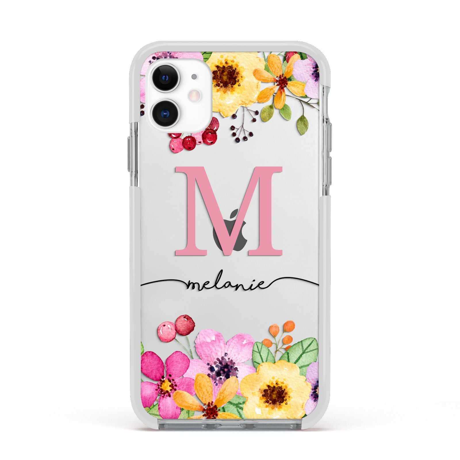 Personalised Summer Flowers Apple iPhone 11 in White with White Impact Case