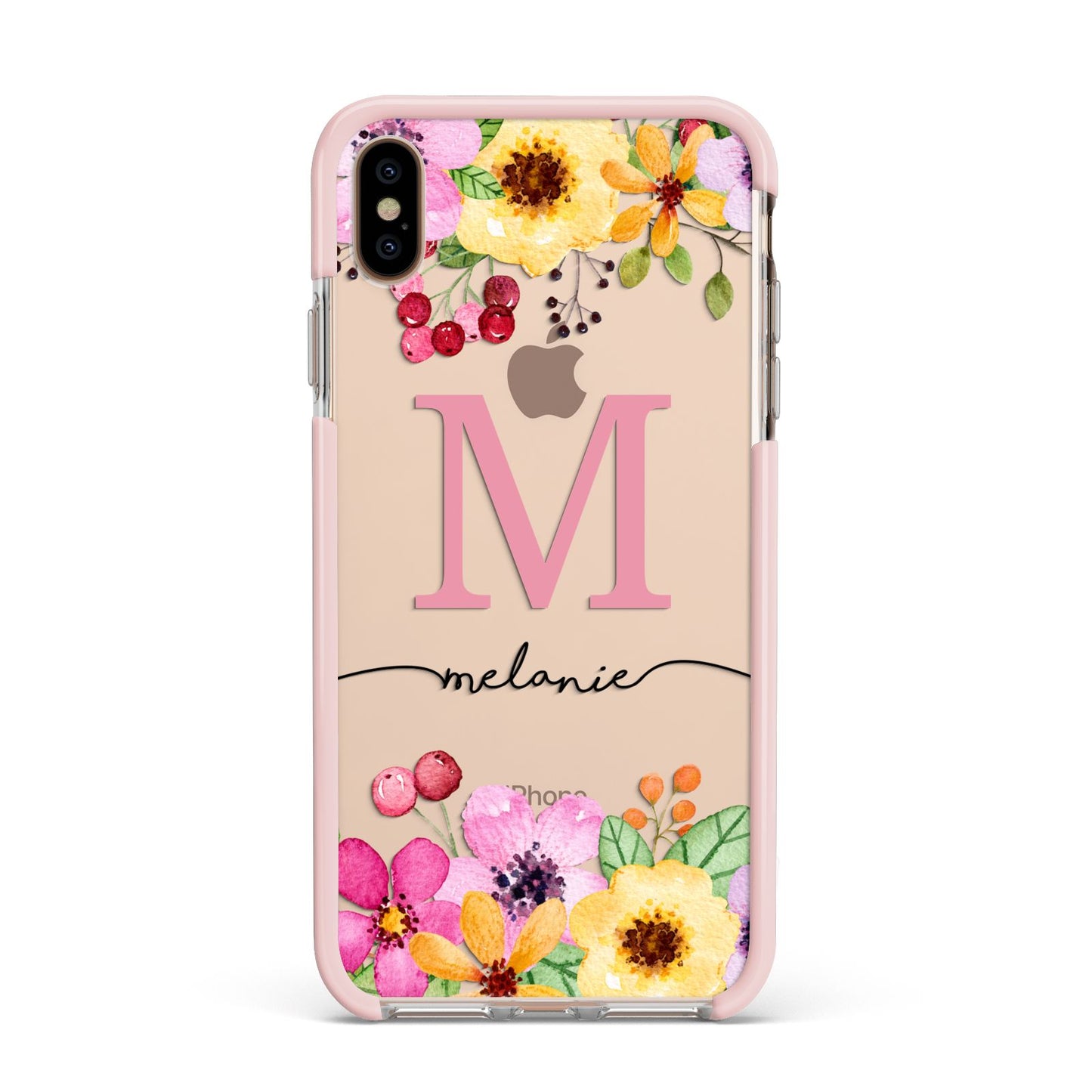 Personalised Summer Flowers Apple iPhone Xs Max Impact Case Pink Edge on Gold Phone