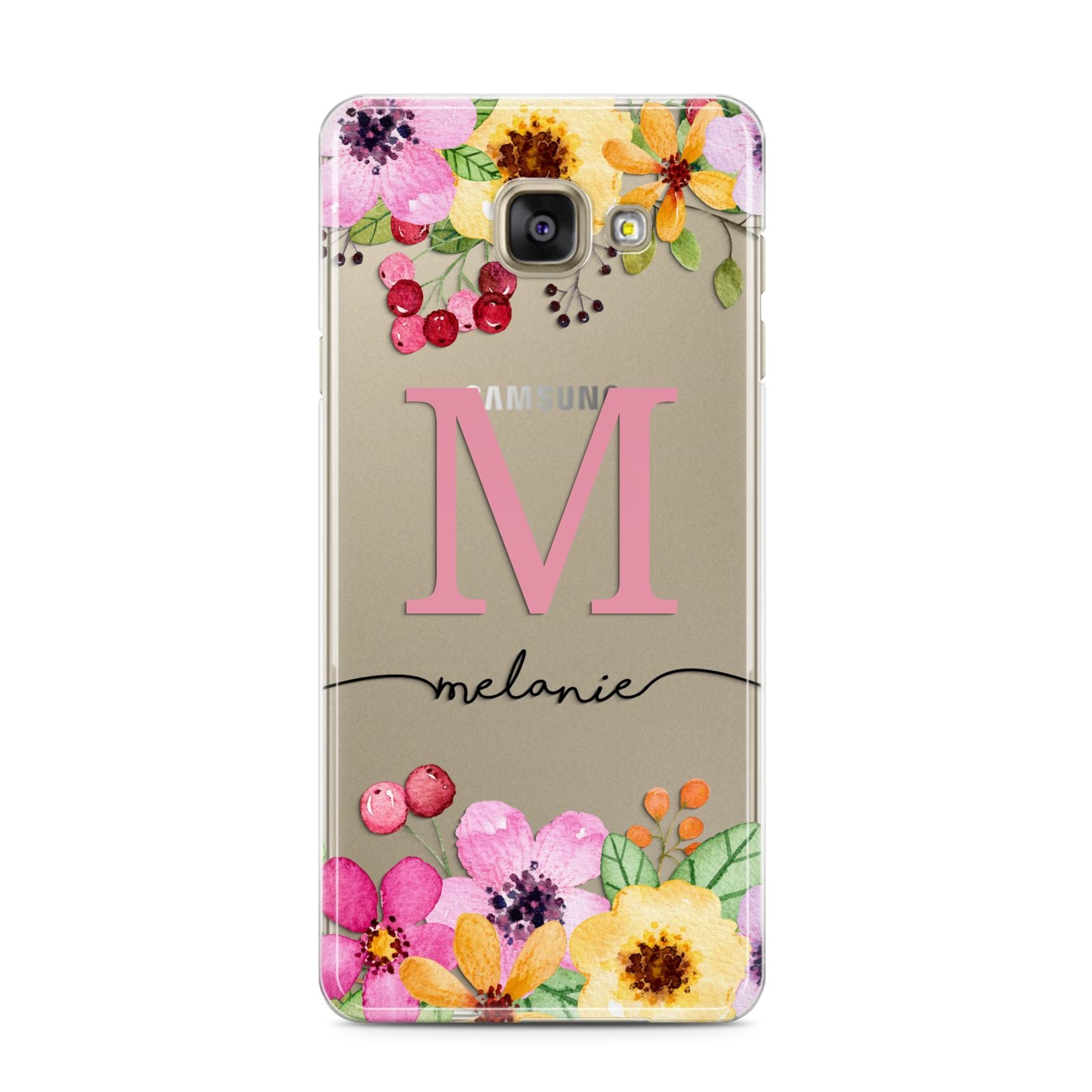 Personalised Summer Flowers Samsung Galaxy A3 2016 Case on gold phone