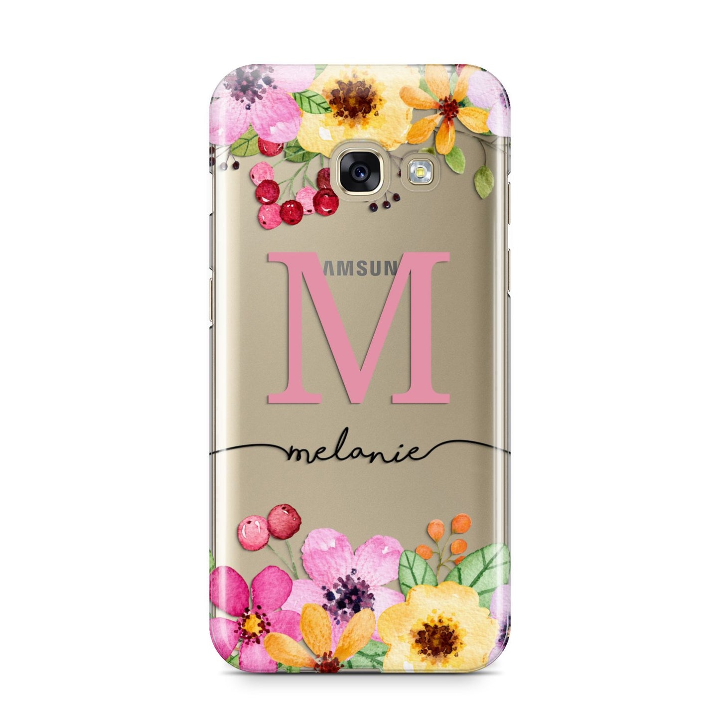 Personalised Summer Flowers Samsung Galaxy A3 2017 Case on gold phone