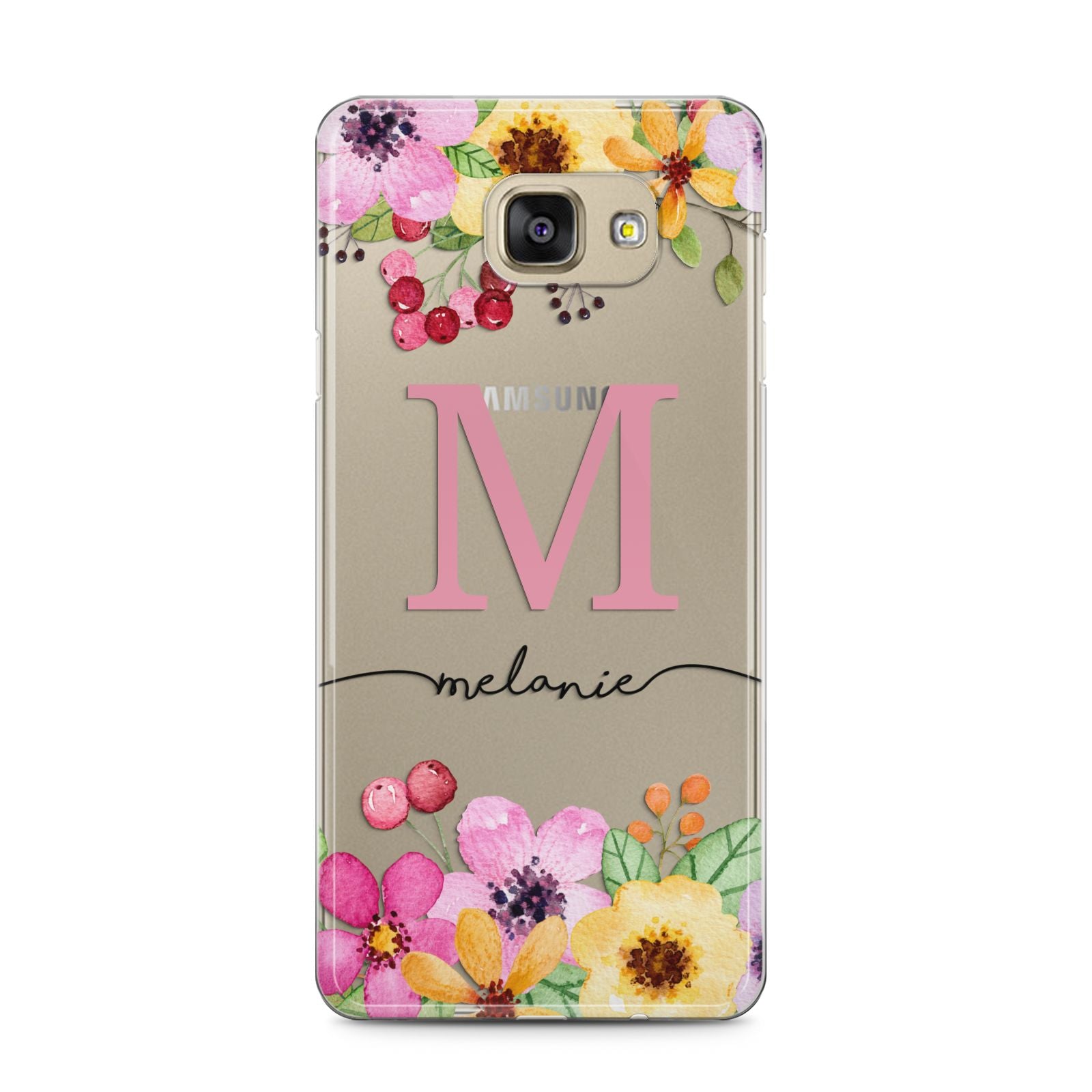 Personalised Summer Flowers Samsung Galaxy A5 2016 Case on gold phone