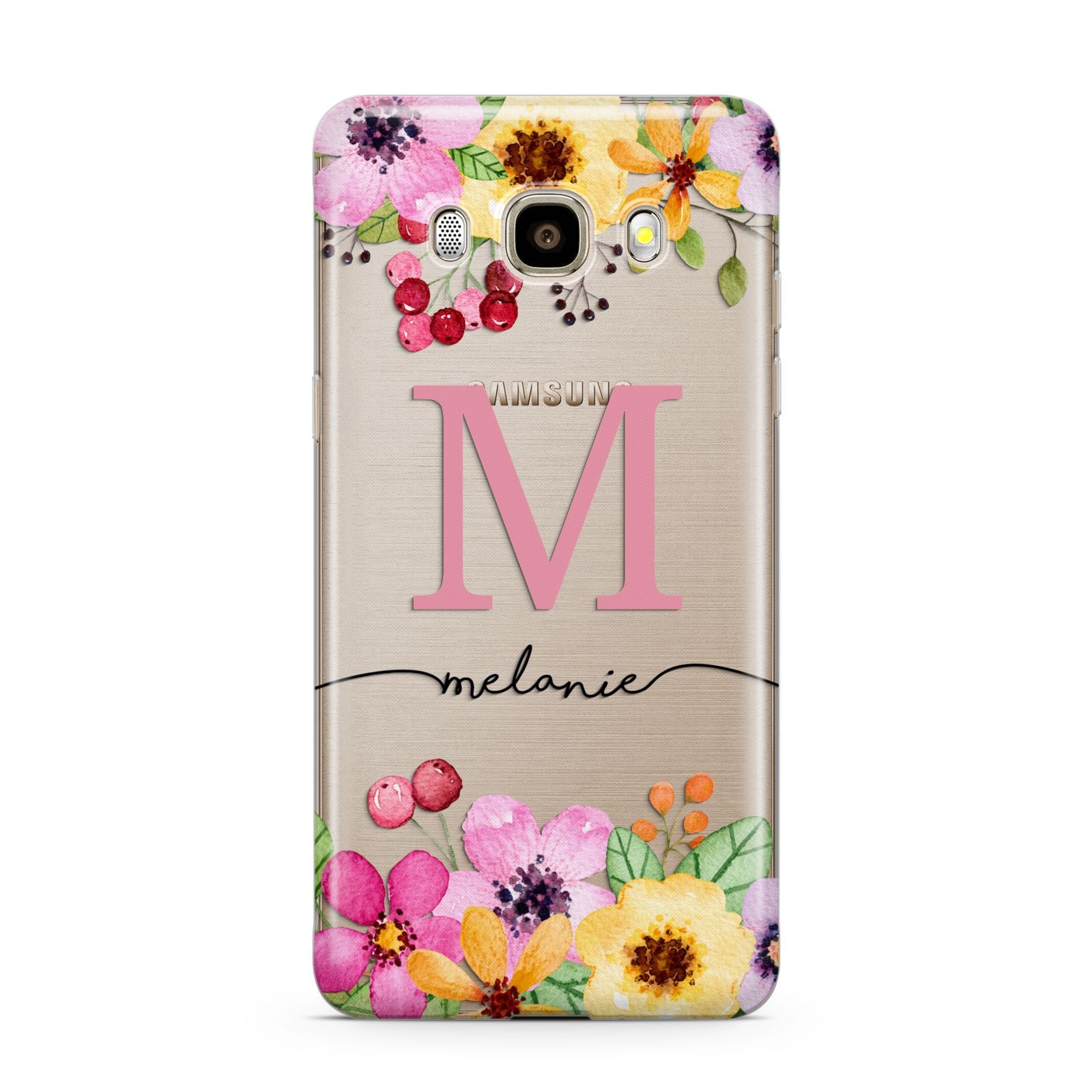 Personalised Summer Flowers Samsung Galaxy J7 2016 Case on gold phone