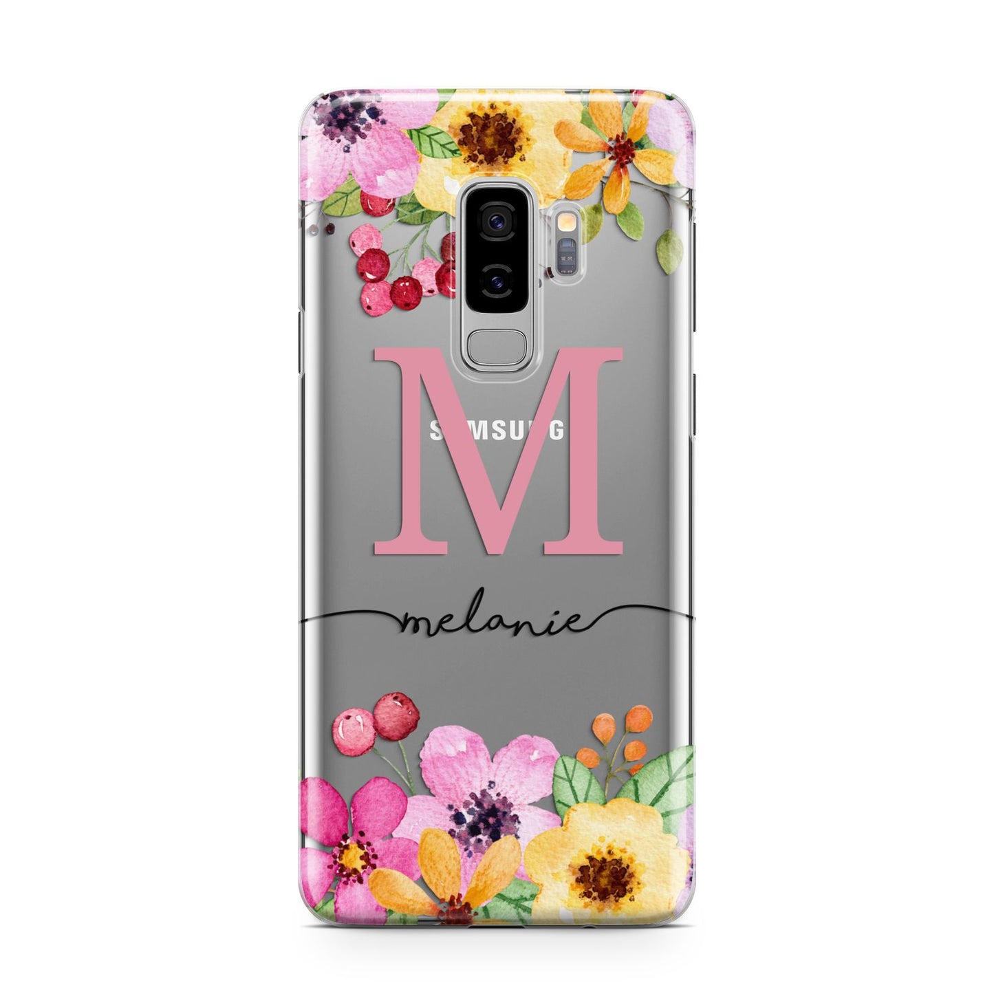 Personalised Summer Flowers Samsung Galaxy S9 Plus Case on Silver phone