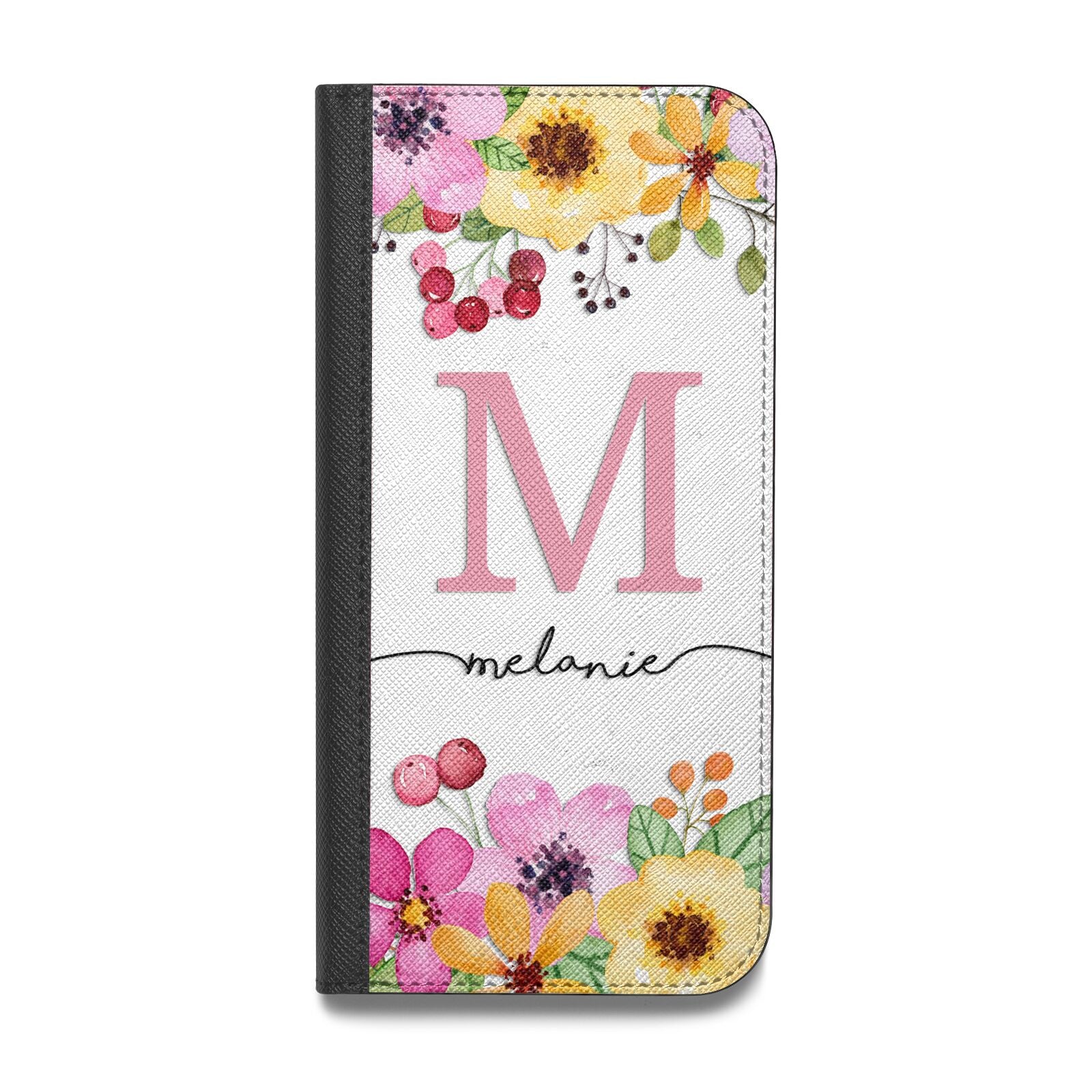 Personalised Summer Flowers Vegan Leather Flip iPhone Case