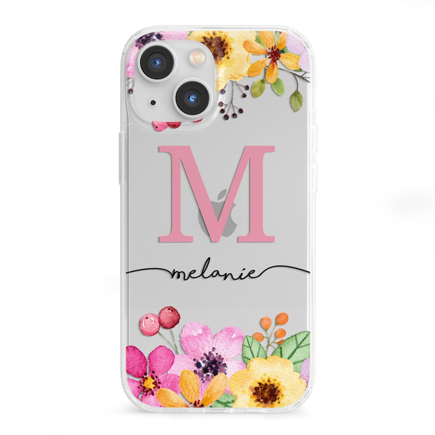 Personalised Summer Flowers iPhone 13 Mini Clear Bumper Case