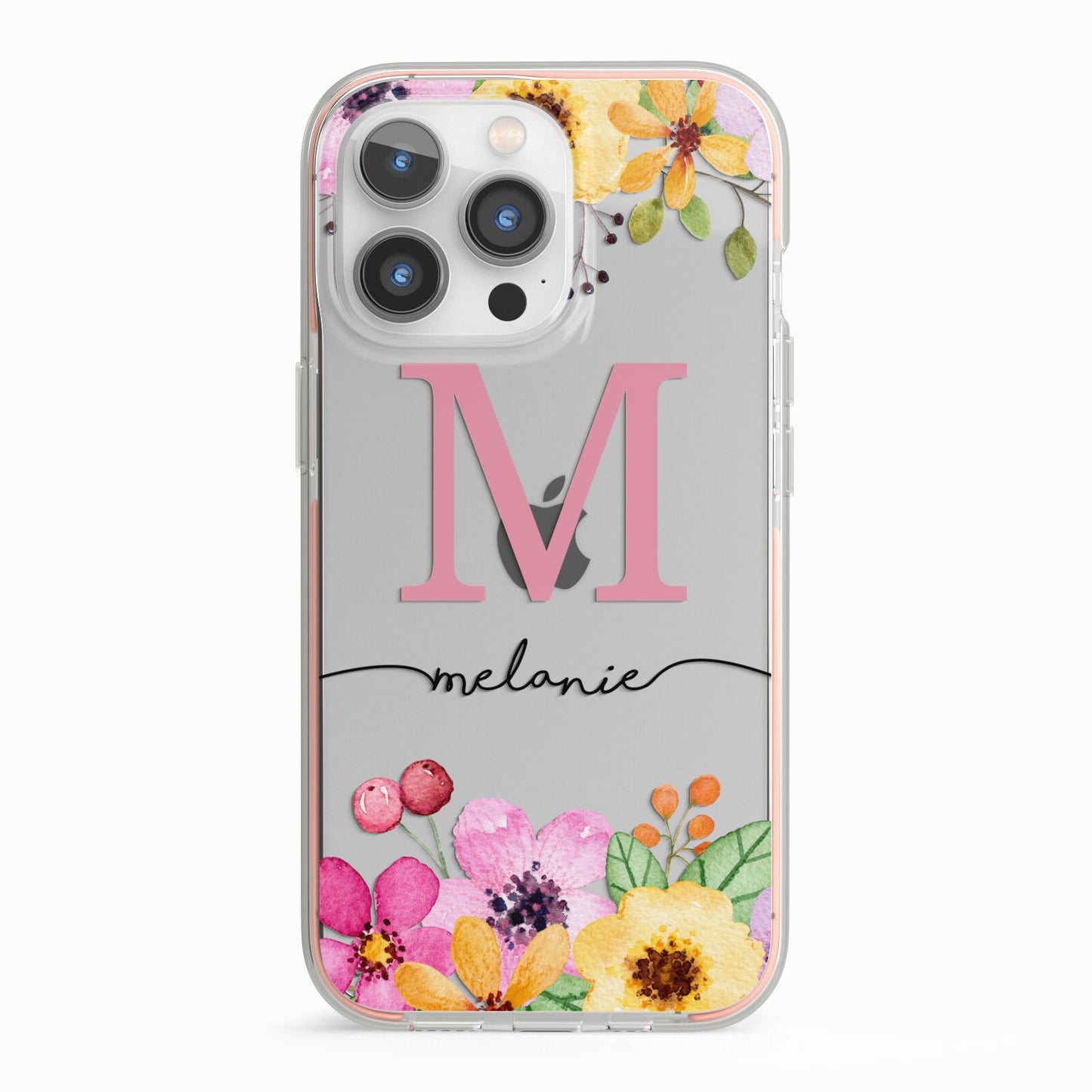 Personalised Summer Flowers iPhone 13 Pro TPU Impact Case with Pink Edges