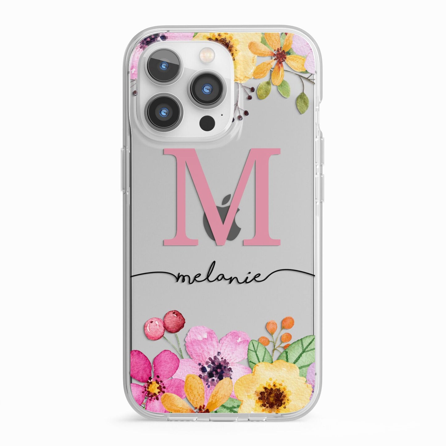 Personalised Summer Flowers iPhone 13 Pro TPU Impact Case with White Edges