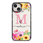 Personalised Summer Flowers iPhone 14 Black Impact Case on Silver phone