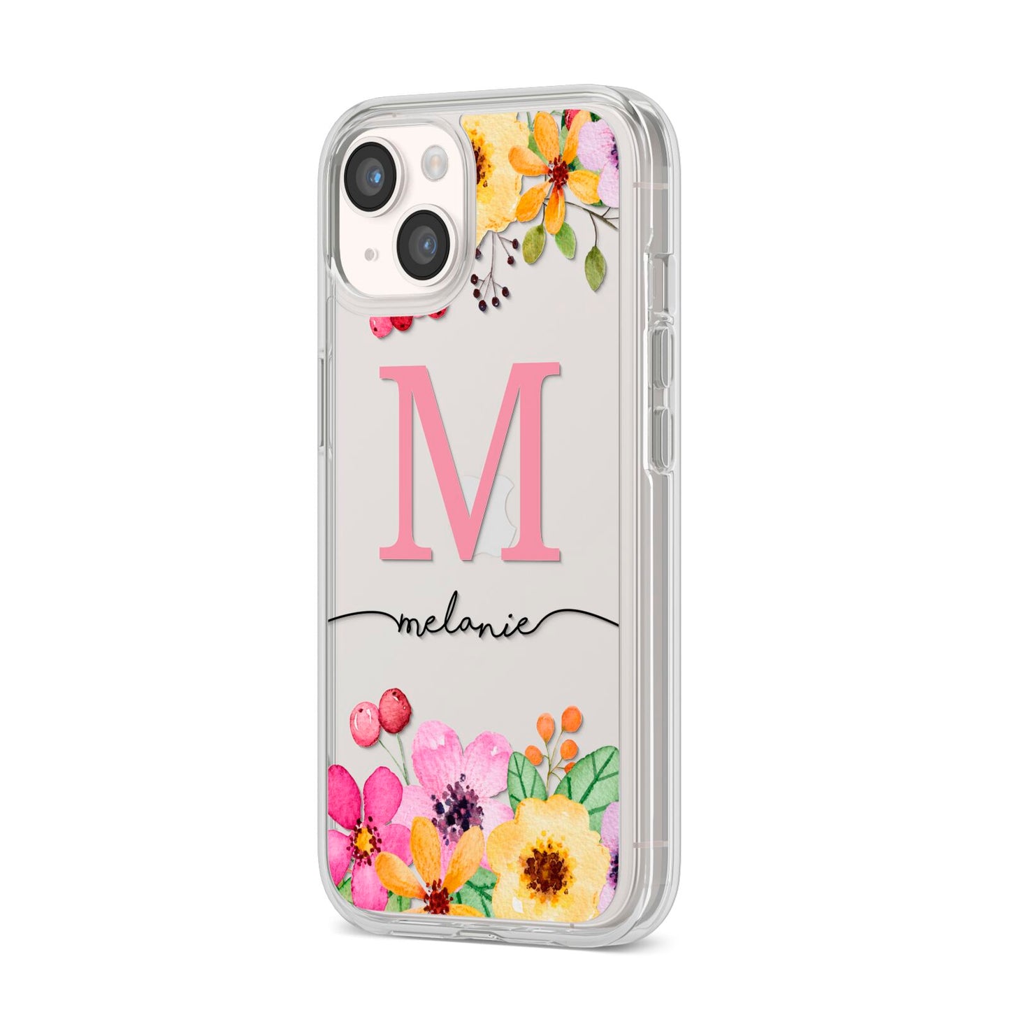 Personalised Summer Flowers iPhone 14 Clear Tough Case Starlight Angled Image