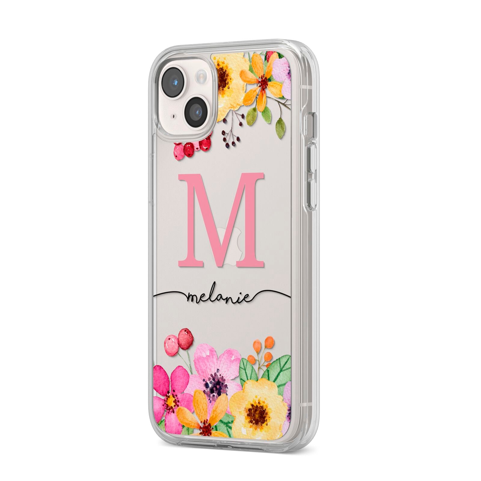 Personalised Summer Flowers iPhone 14 Plus Clear Tough Case Starlight Angled Image