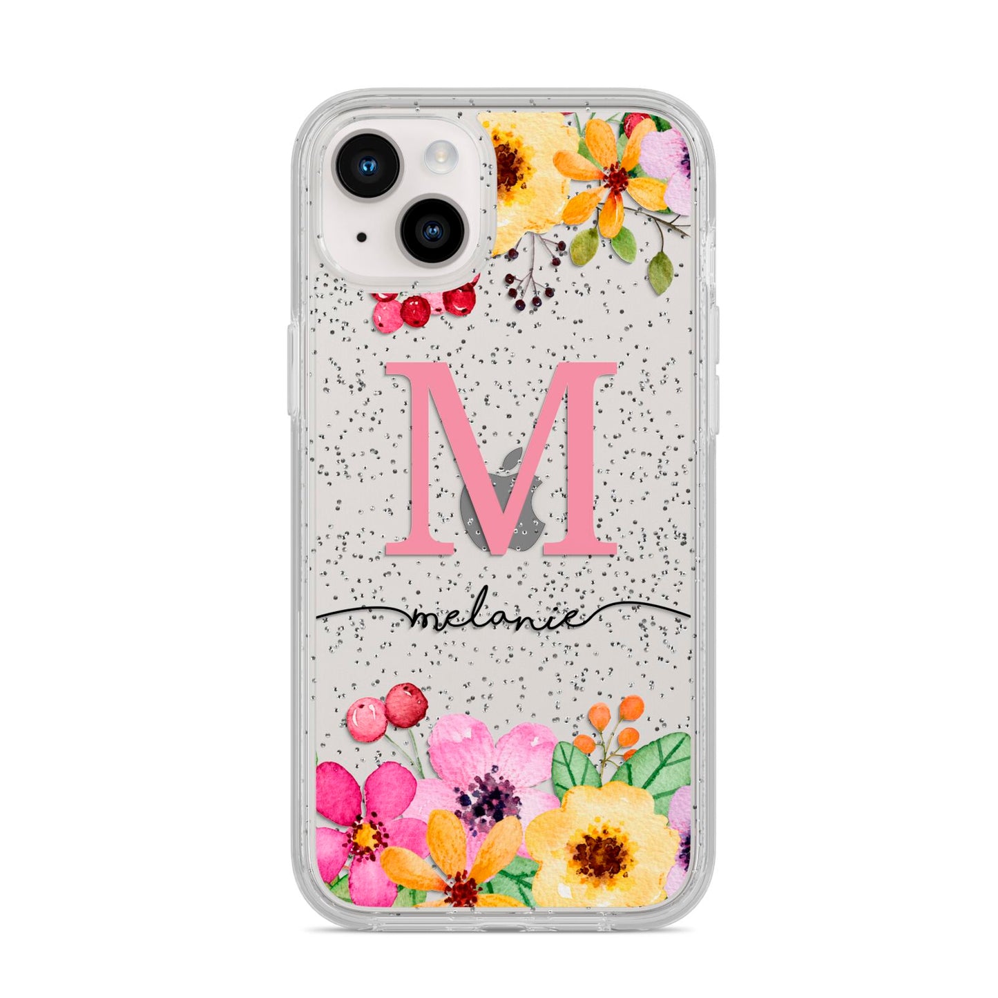Personalised Summer Flowers iPhone 14 Plus Glitter Tough Case Starlight