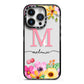 Personalised Summer Flowers iPhone 14 Pro Black Impact Case on Silver phone