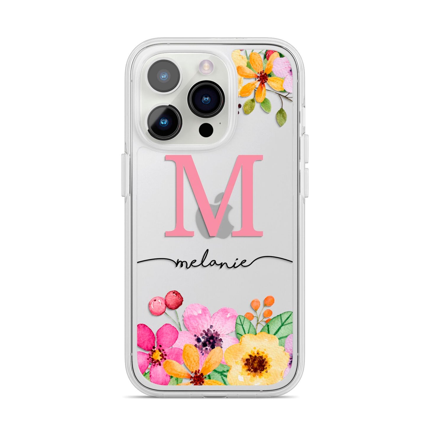 Personalised Summer Flowers iPhone 14 Pro Clear Tough Case Silver