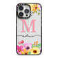Personalised Summer Flowers iPhone 14 Pro Max Black Impact Case on Silver phone