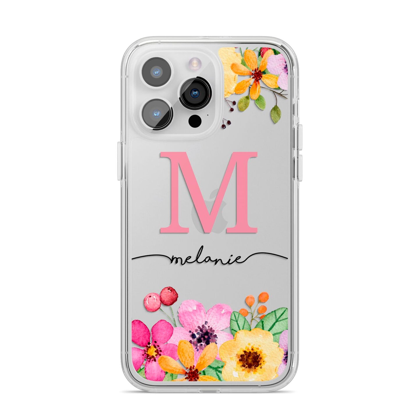 Personalised Summer Flowers iPhone 14 Pro Max Clear Tough Case Silver