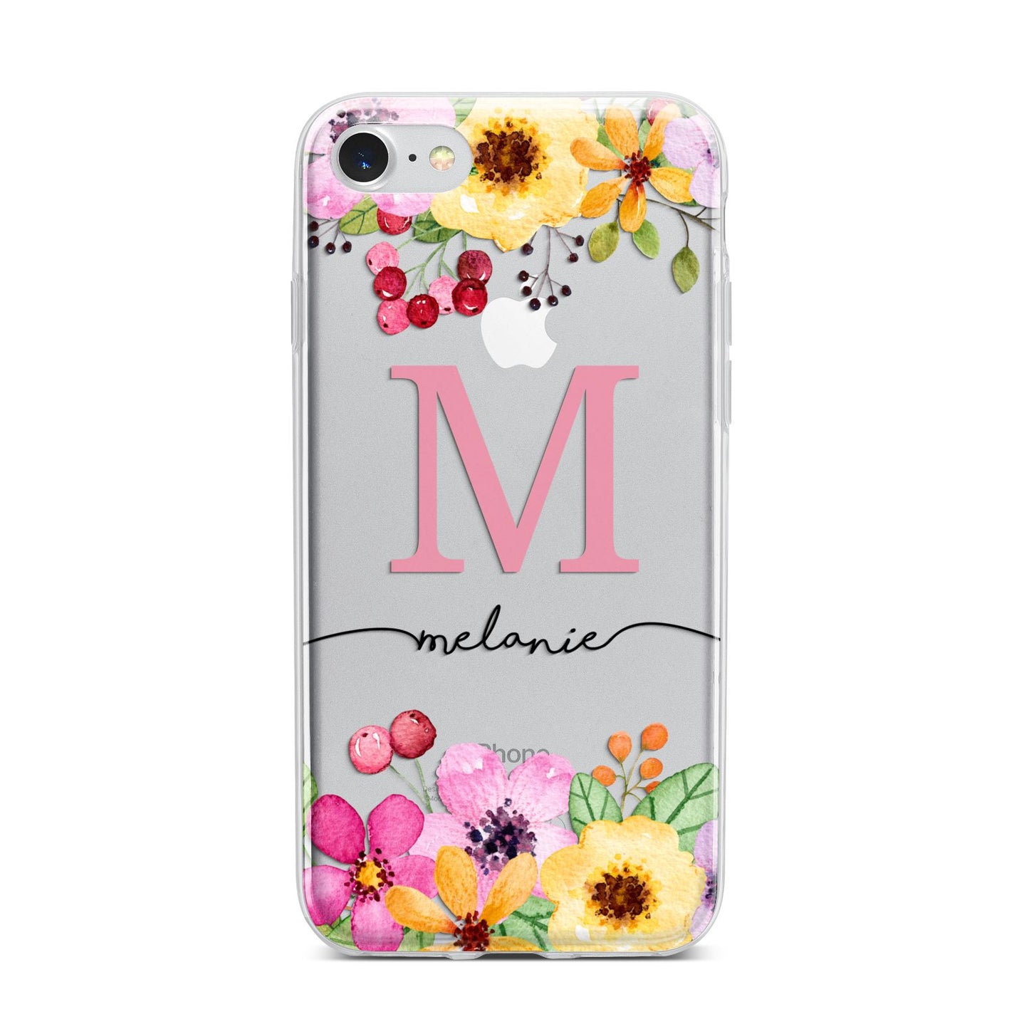 Personalised Summer Flowers iPhone 7 Bumper Case on Silver iPhone