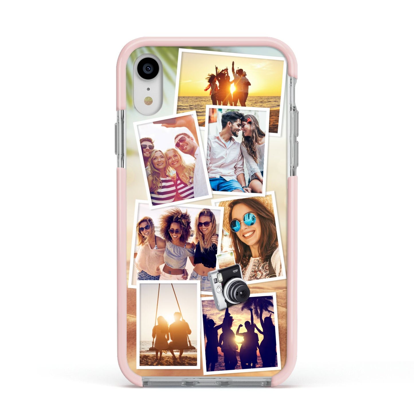 Personalised Summer Holiday Photos Apple iPhone XR Impact Case Pink Edge on Silver Phone