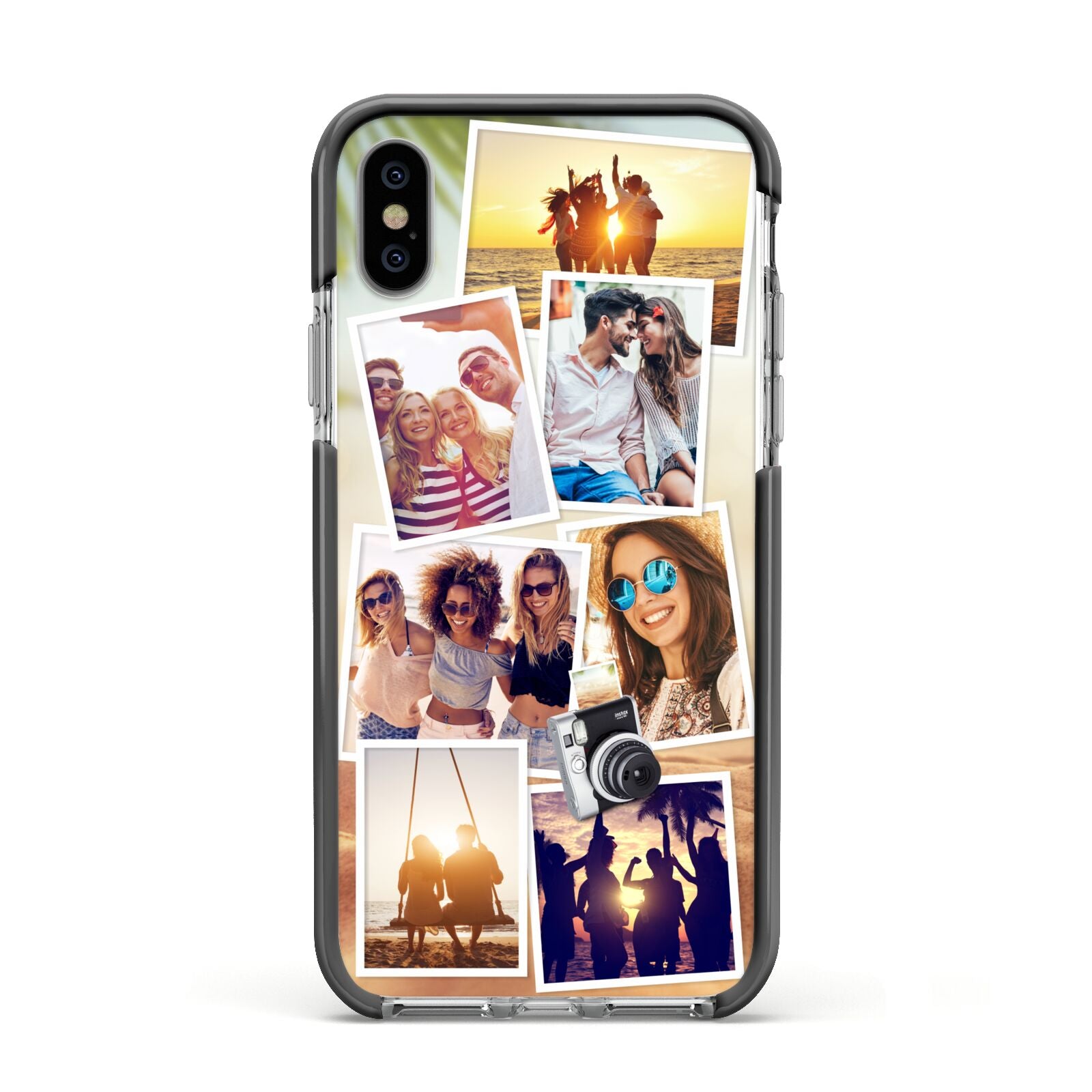 Personalised Summer Holiday Photos Apple iPhone Xs Impact Case Black Edge on Silver Phone