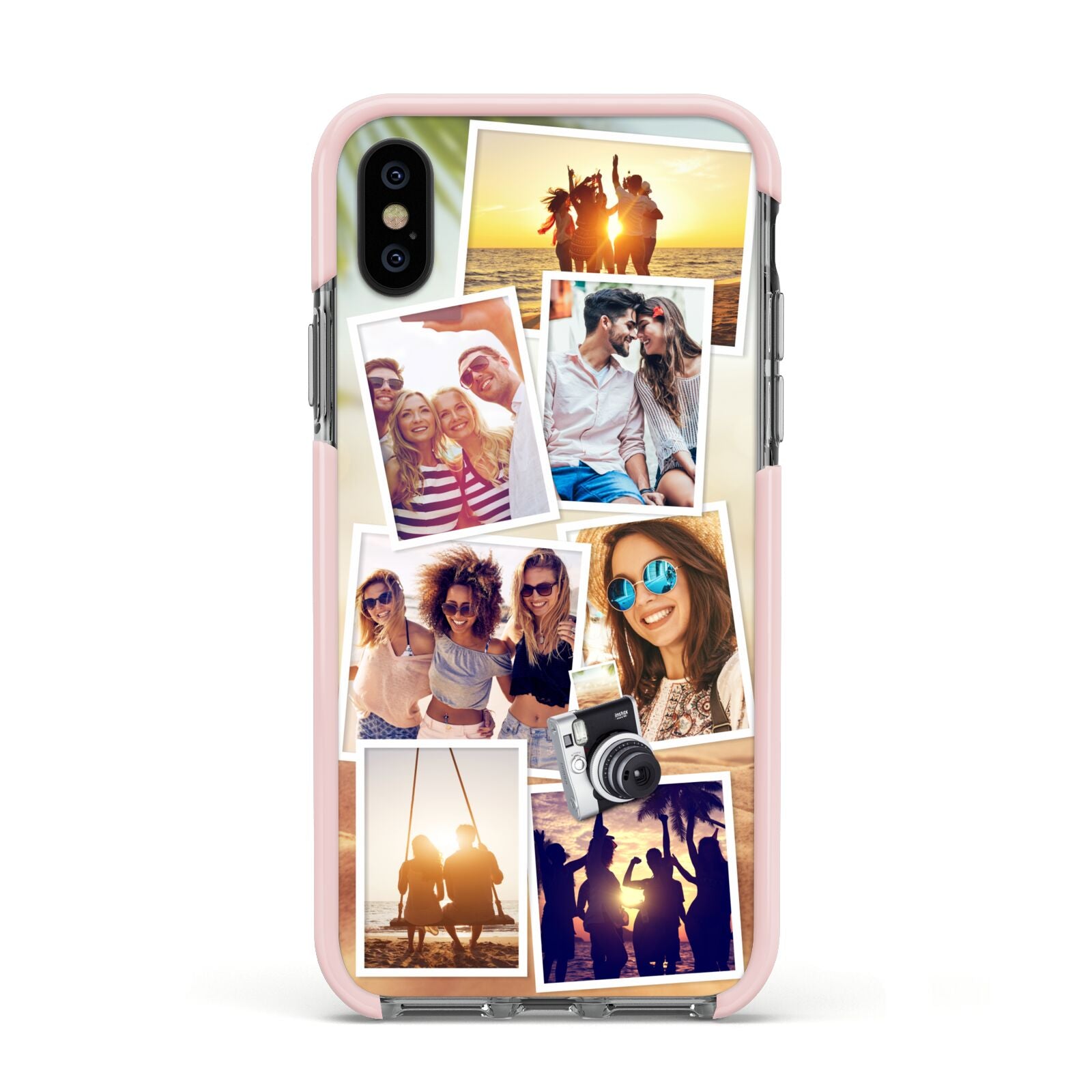 Personalised Summer Holiday Photos Apple iPhone Xs Impact Case Pink Edge on Black Phone