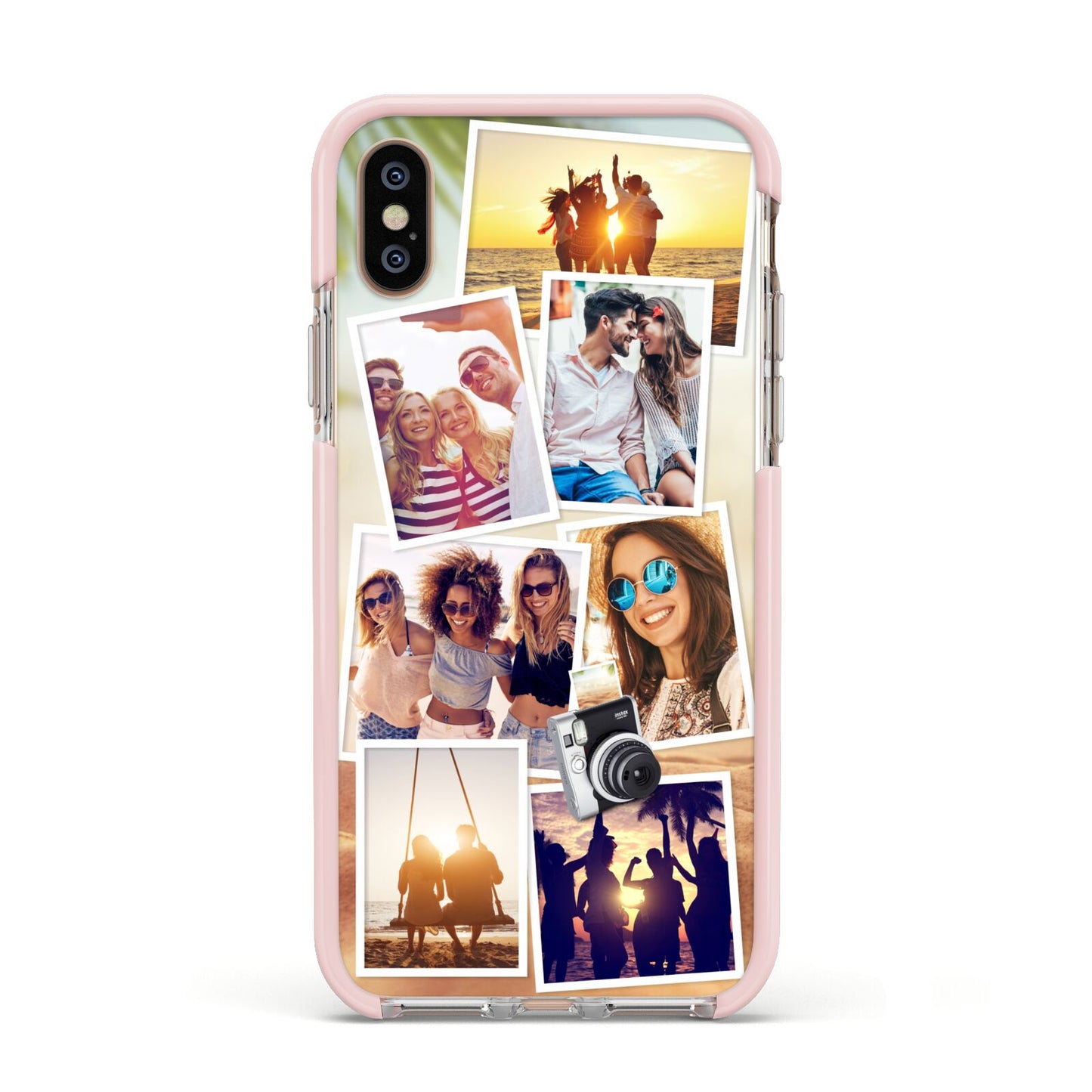 Personalised Summer Holiday Photos Apple iPhone Xs Impact Case Pink Edge on Gold Phone