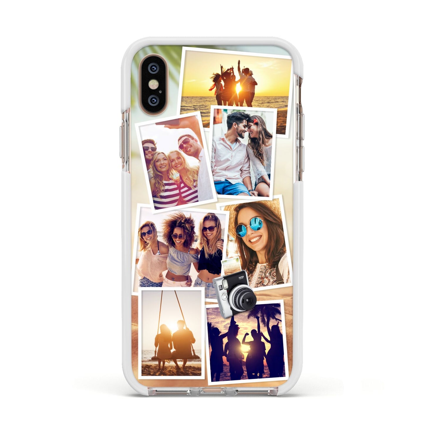 Personalised Summer Holiday Photos Apple iPhone Xs Impact Case White Edge on Gold Phone