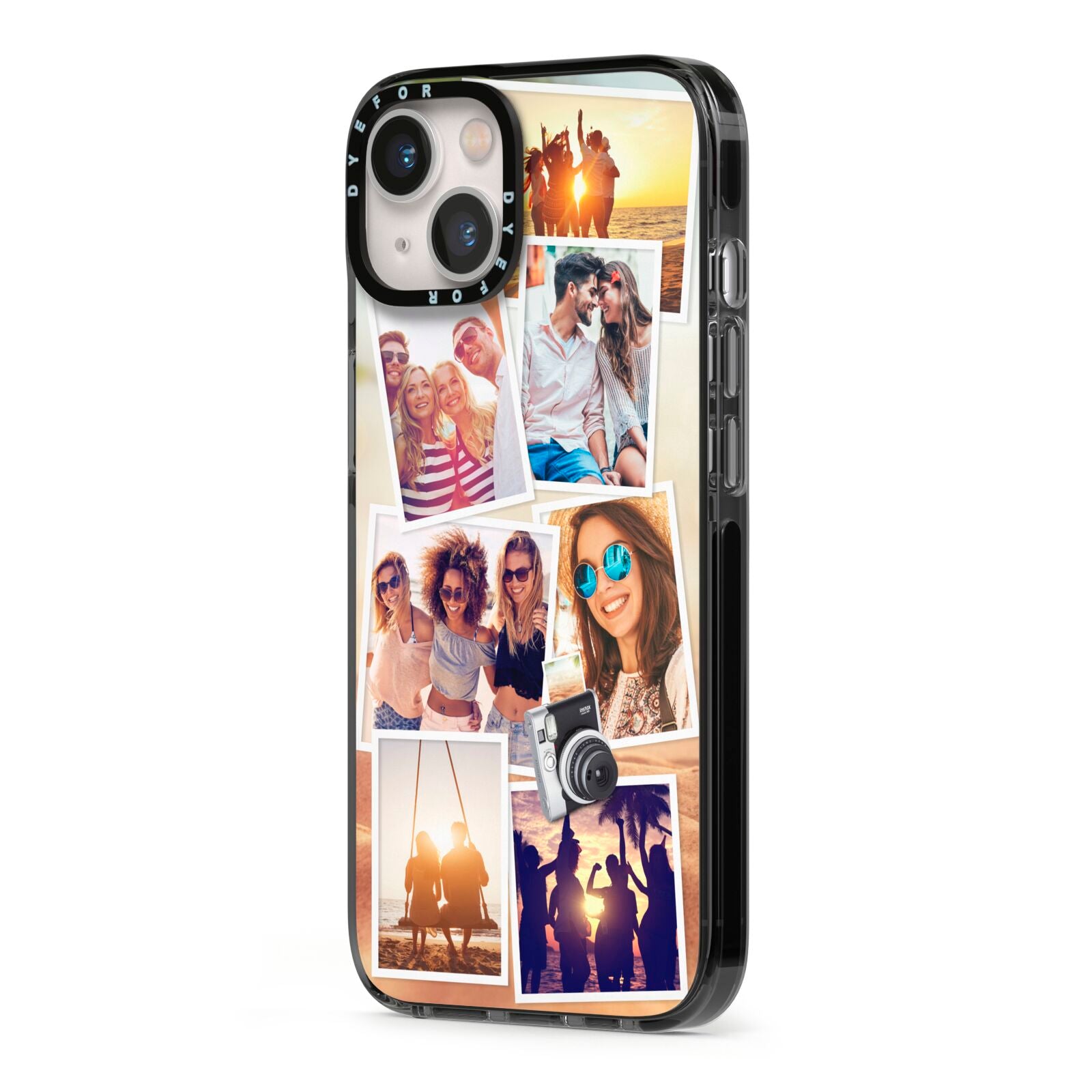 Personalised Summer Holiday Photos iPhone 13 Black Impact Case Side Angle on Silver phone