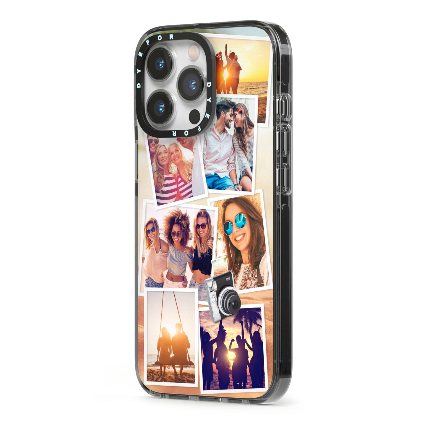 Personalised Summer Holiday Photos iPhone 13 Pro Black Impact Case Side Angle on Silver phone