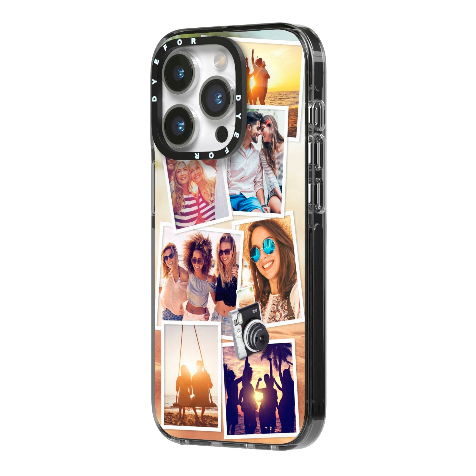 Personalised Summer Holiday Photos iPhone 14 Pro Black Impact Case Side Angle on Silver phone