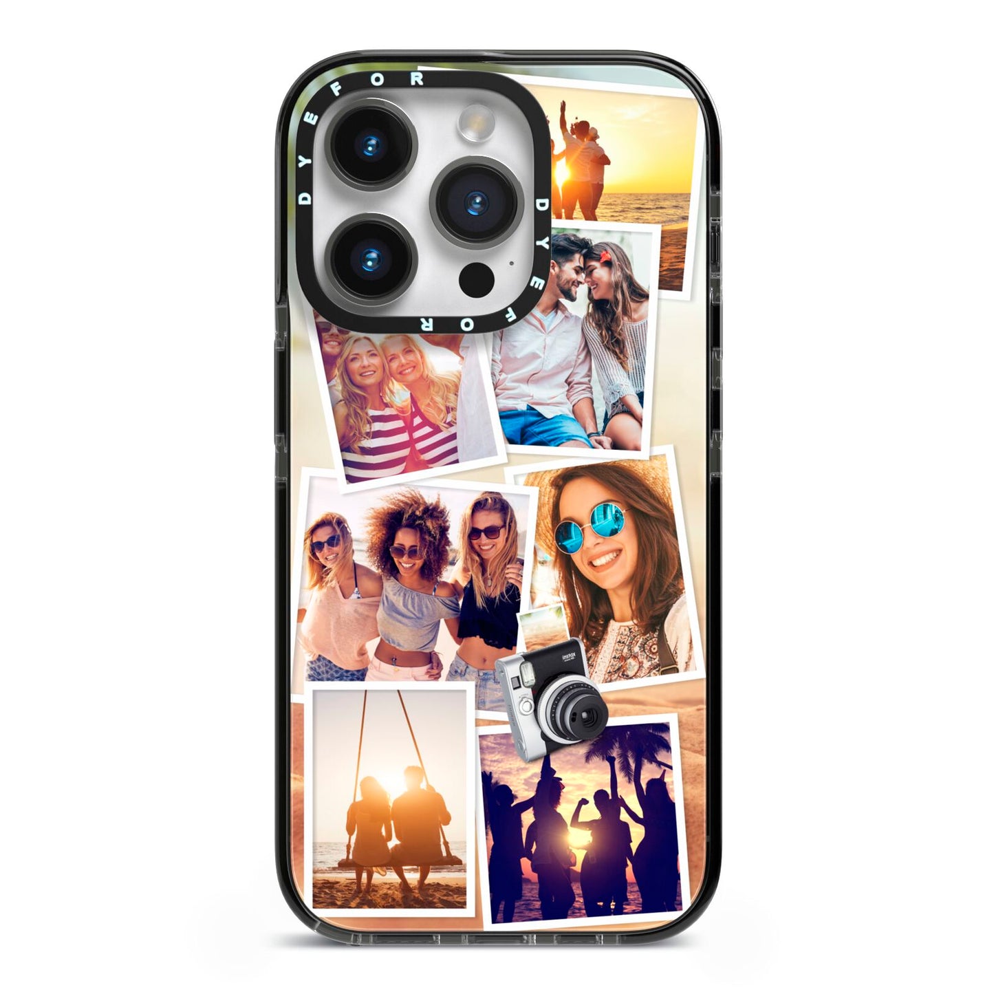 Personalised Summer Holiday Photos iPhone 14 Pro Black Impact Case on Silver phone