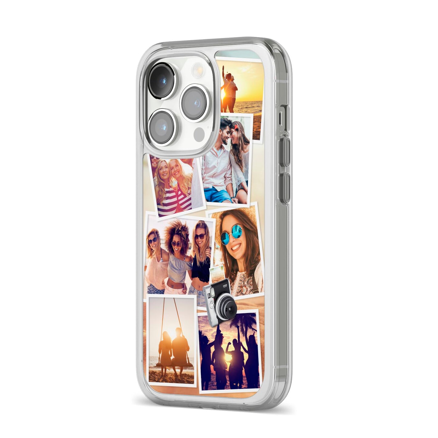 Personalised Summer Holiday Photos iPhone 14 Pro Clear Tough Case Silver Angled Image