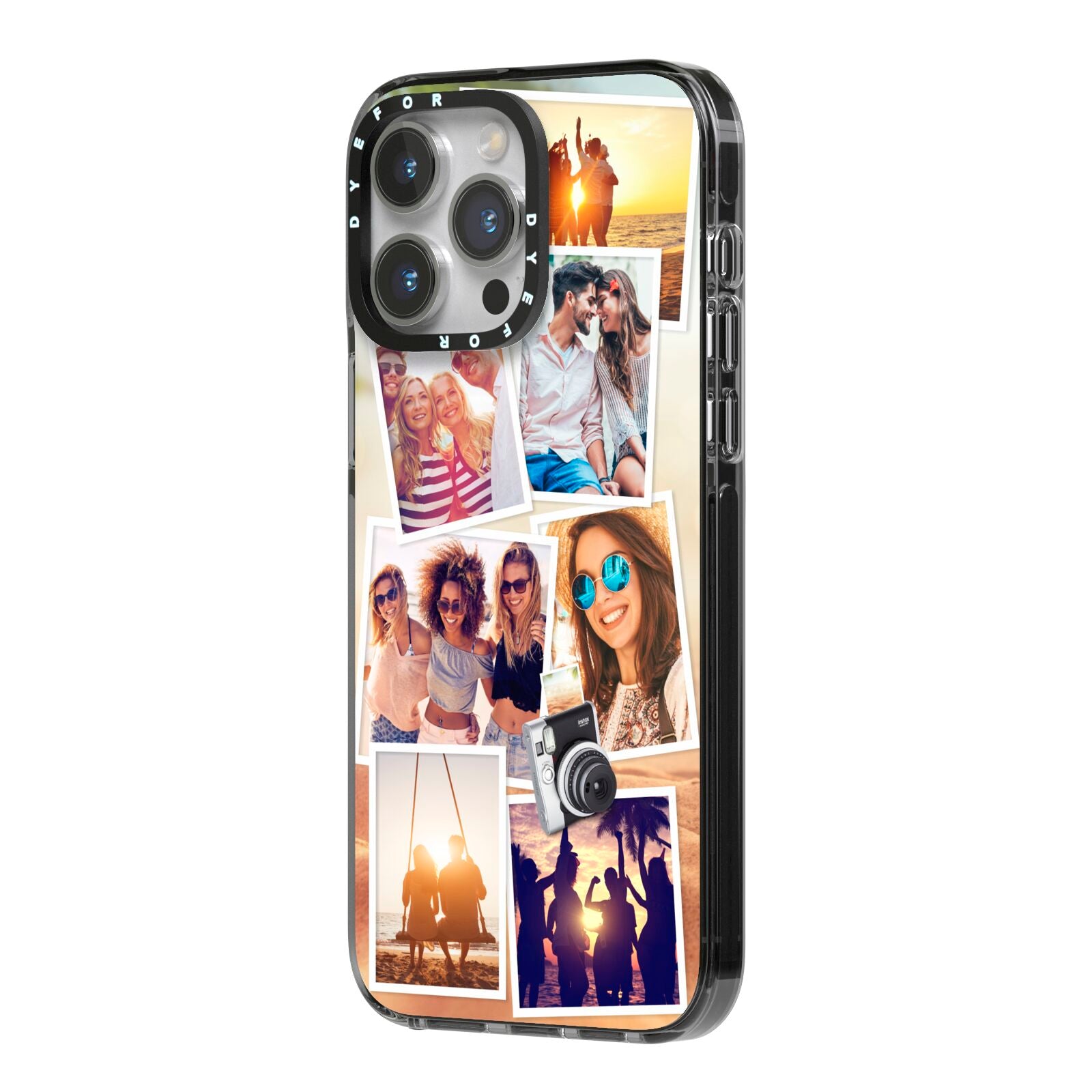 Personalised Summer Holiday Photos iPhone 14 Pro Max Black Impact Case Side Angle on Silver phone