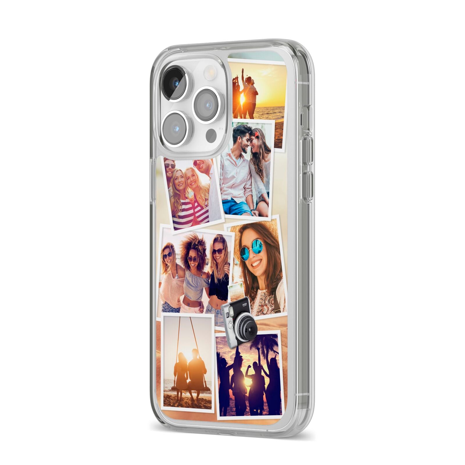 Personalised Summer Holiday Photos iPhone 14 Pro Max Clear Tough Case Silver Angled Image