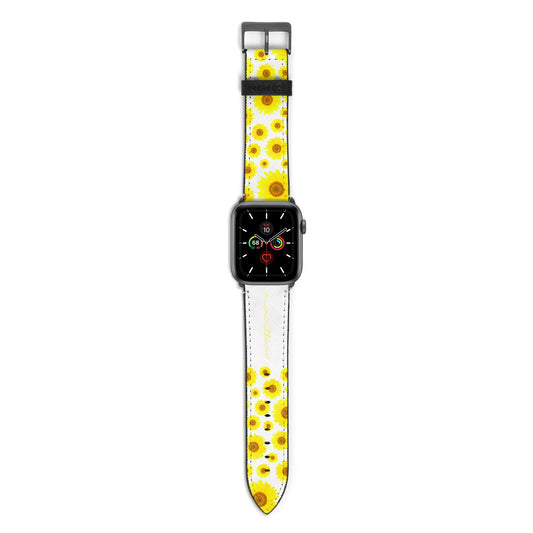 Personalised Sunflower Apple Watch Strap with Space Grey Hardware