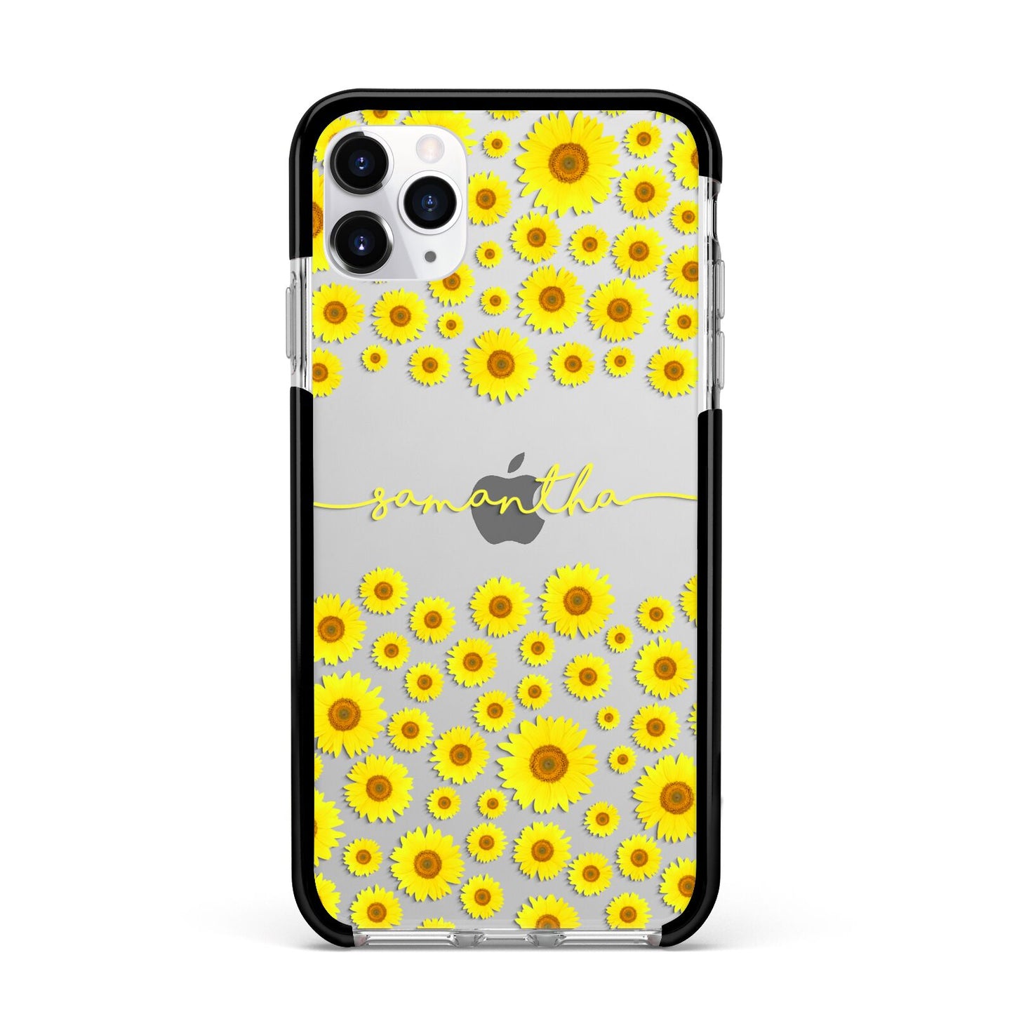 Personalised Sunflower Apple iPhone 11 Pro Max in Silver with Black Impact Case