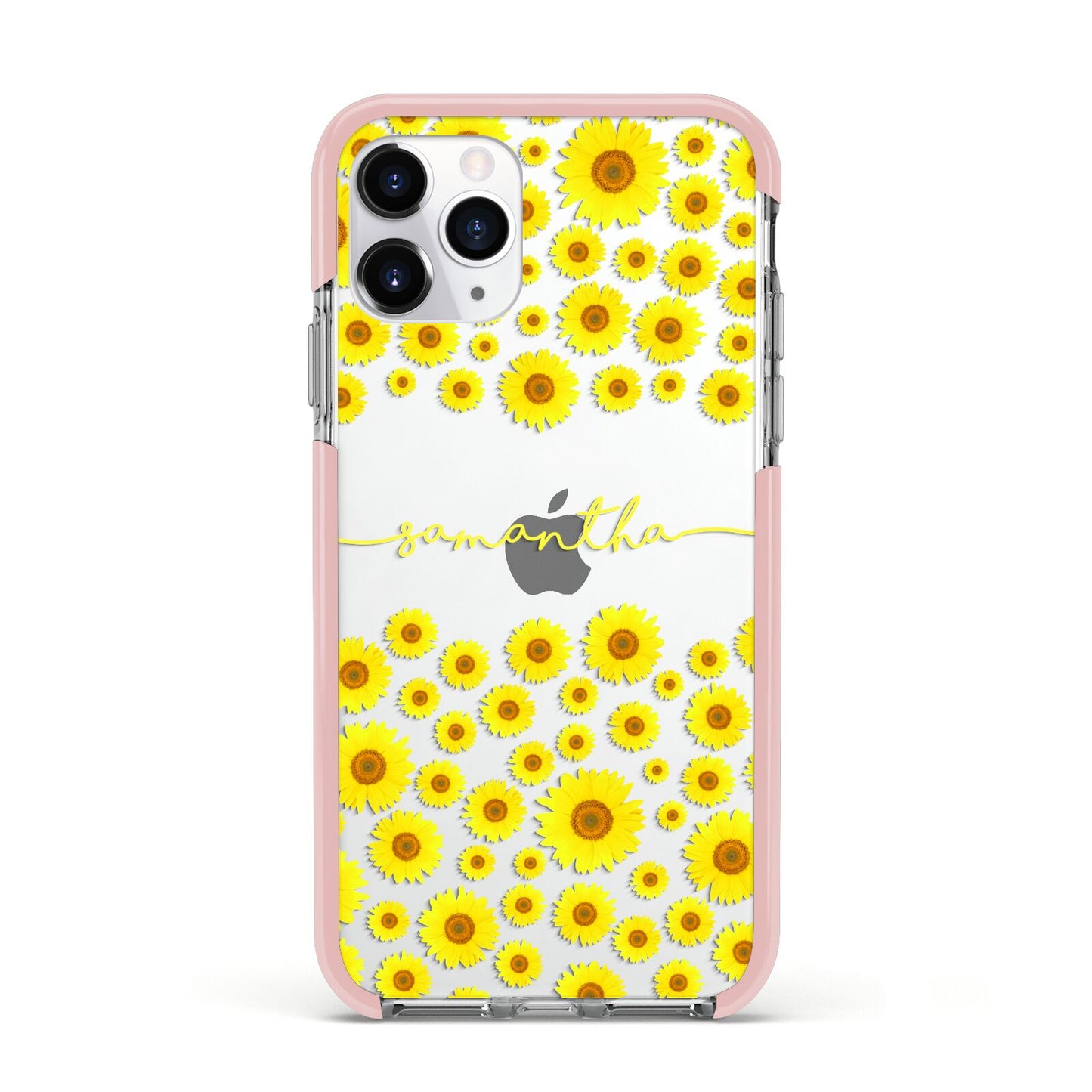 Personalised Sunflower Apple iPhone 11 Pro in Silver with Pink Impact Case