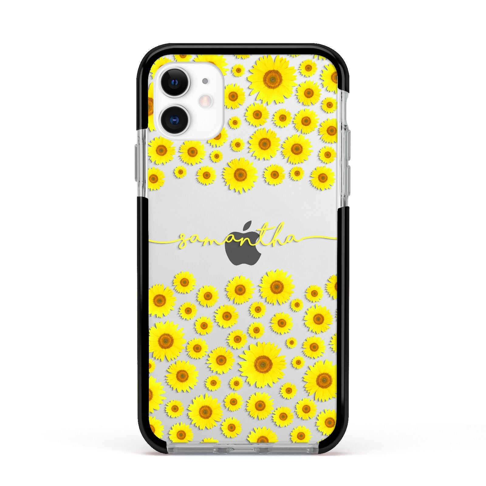 Personalised Sunflower Apple iPhone 11 in White with Black Impact Case